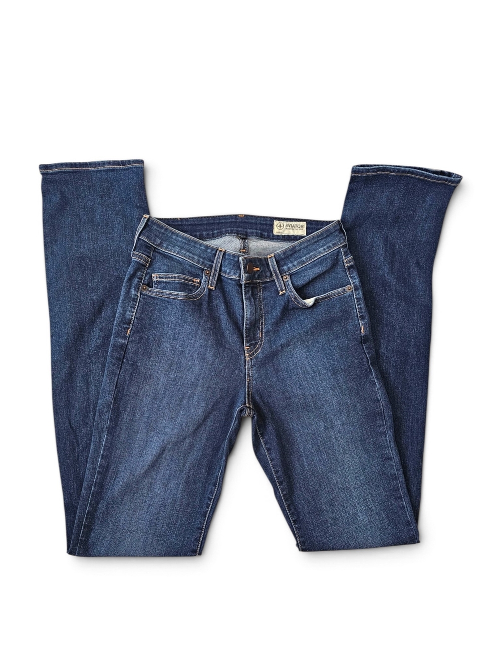 Aviator Best Travel Jeans Fly Straight Fit In Medium Indigo Size 27